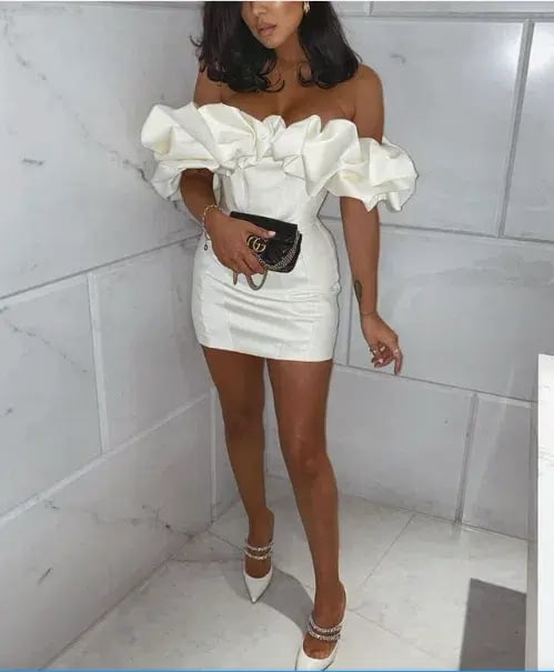 House of CB Selena Satin Ruffle Strapless Mini Dress Ivory White Size XS / Au 6 photo 5