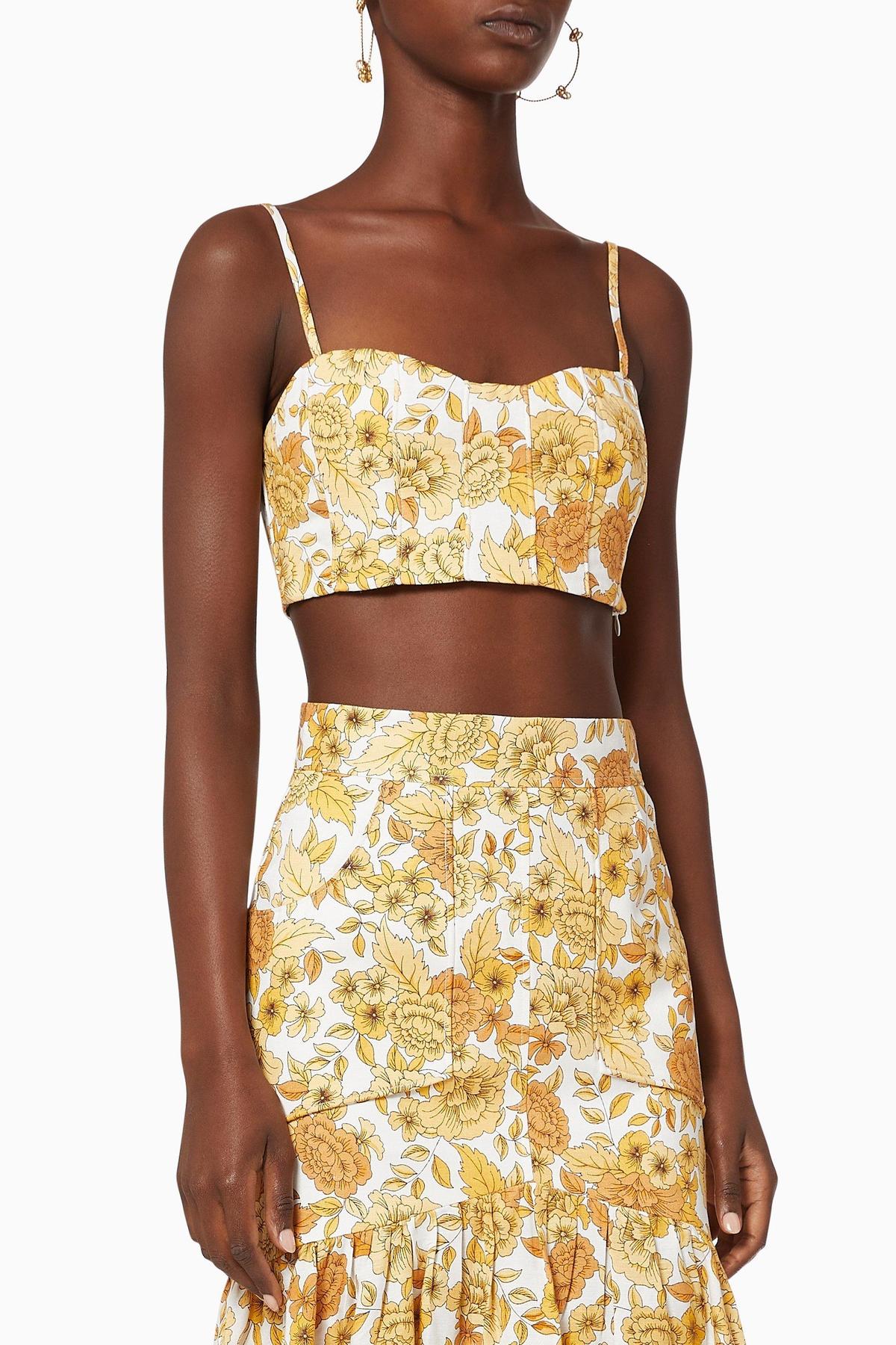 Shona Joy Margarita Linen Fitted Crop Top and Midi Skirt Set Print Size 12 photo 2