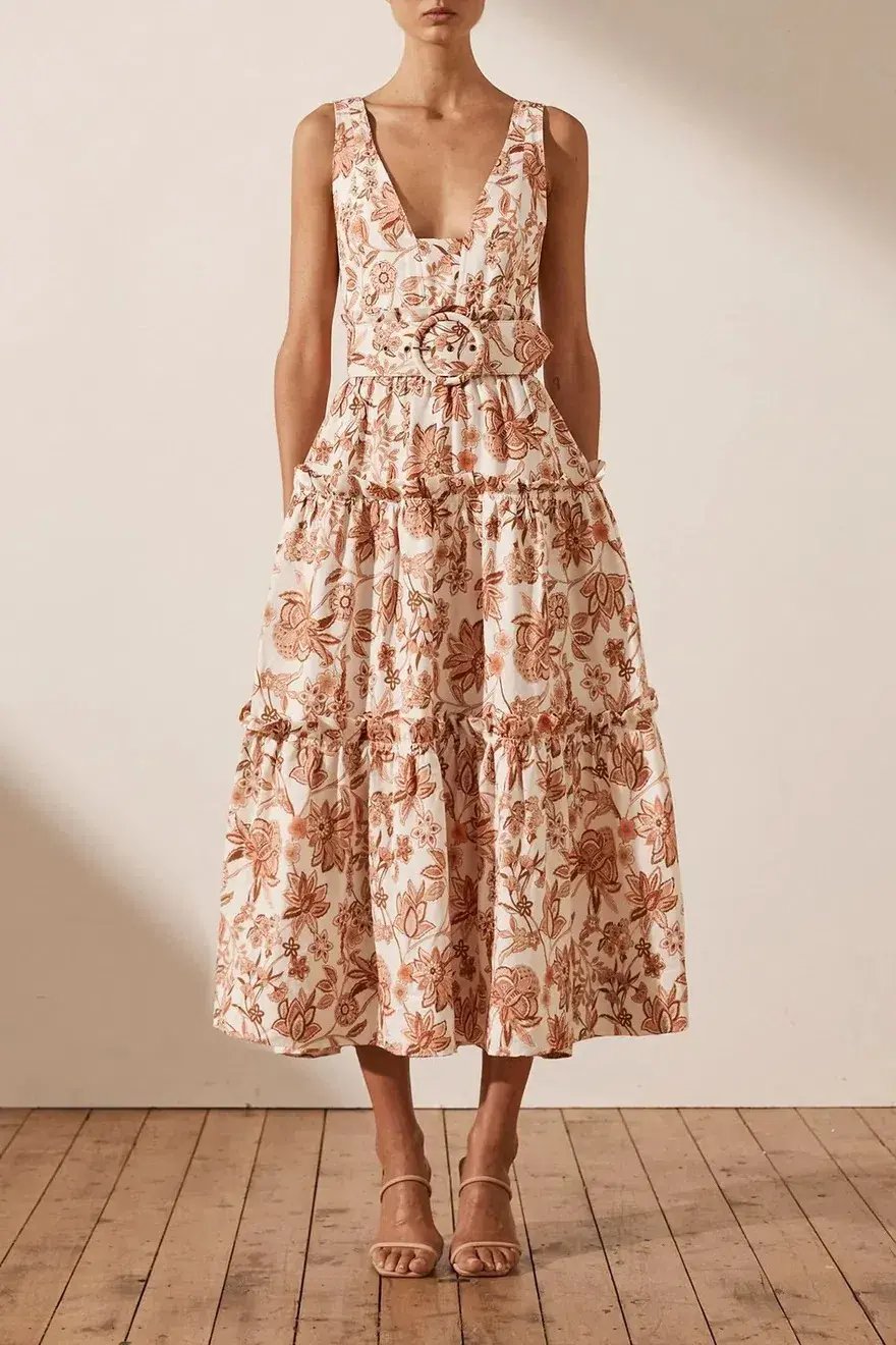 Shona Joy Carolina Tiered Midi Dress Print Size 8 photo 2