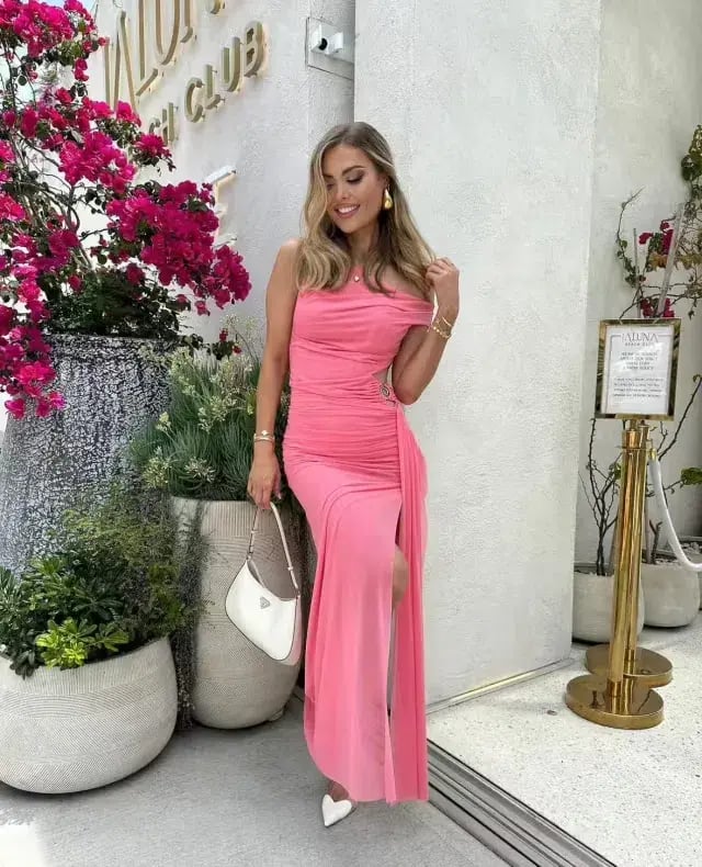 Bec & Bridge Kailani Asym Dress Grapefruit Pink Size 6 photo 4