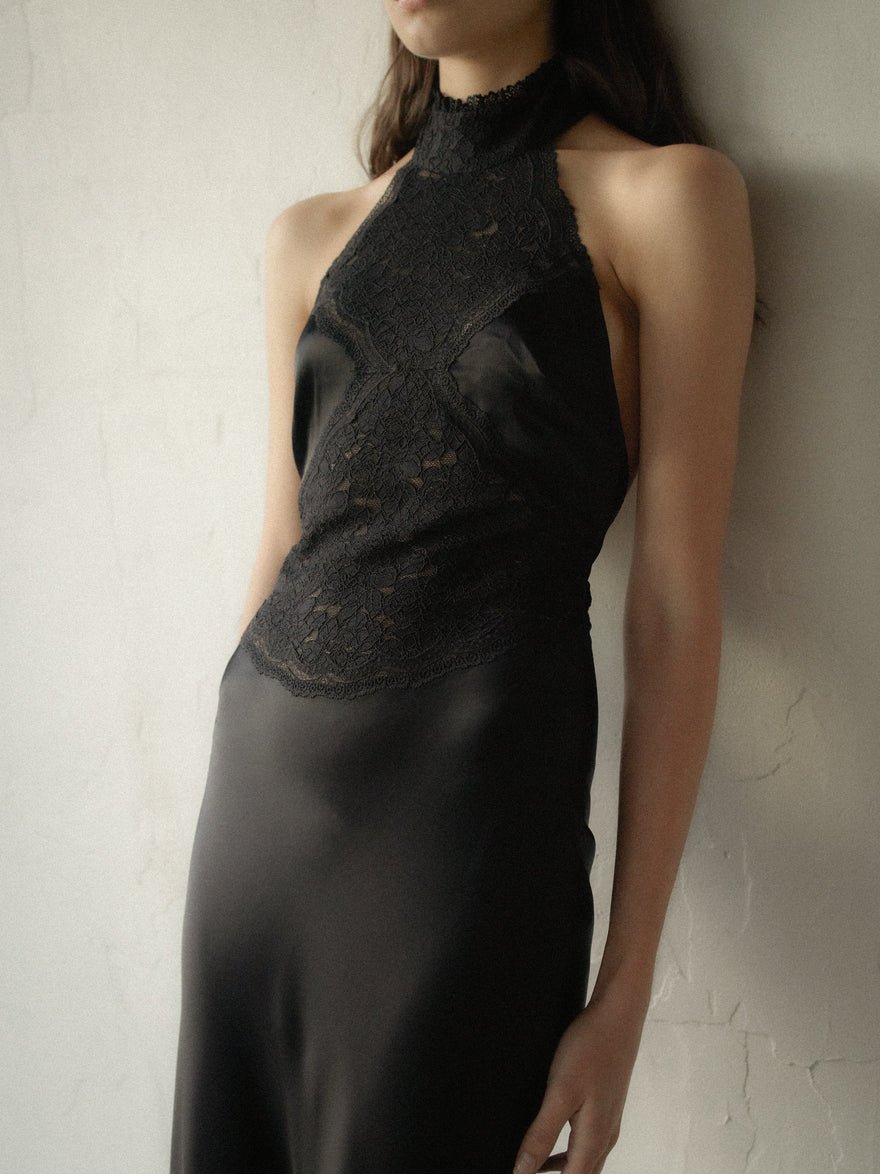 Third Form Serenade Lace Halter Maxi - Black photo 3