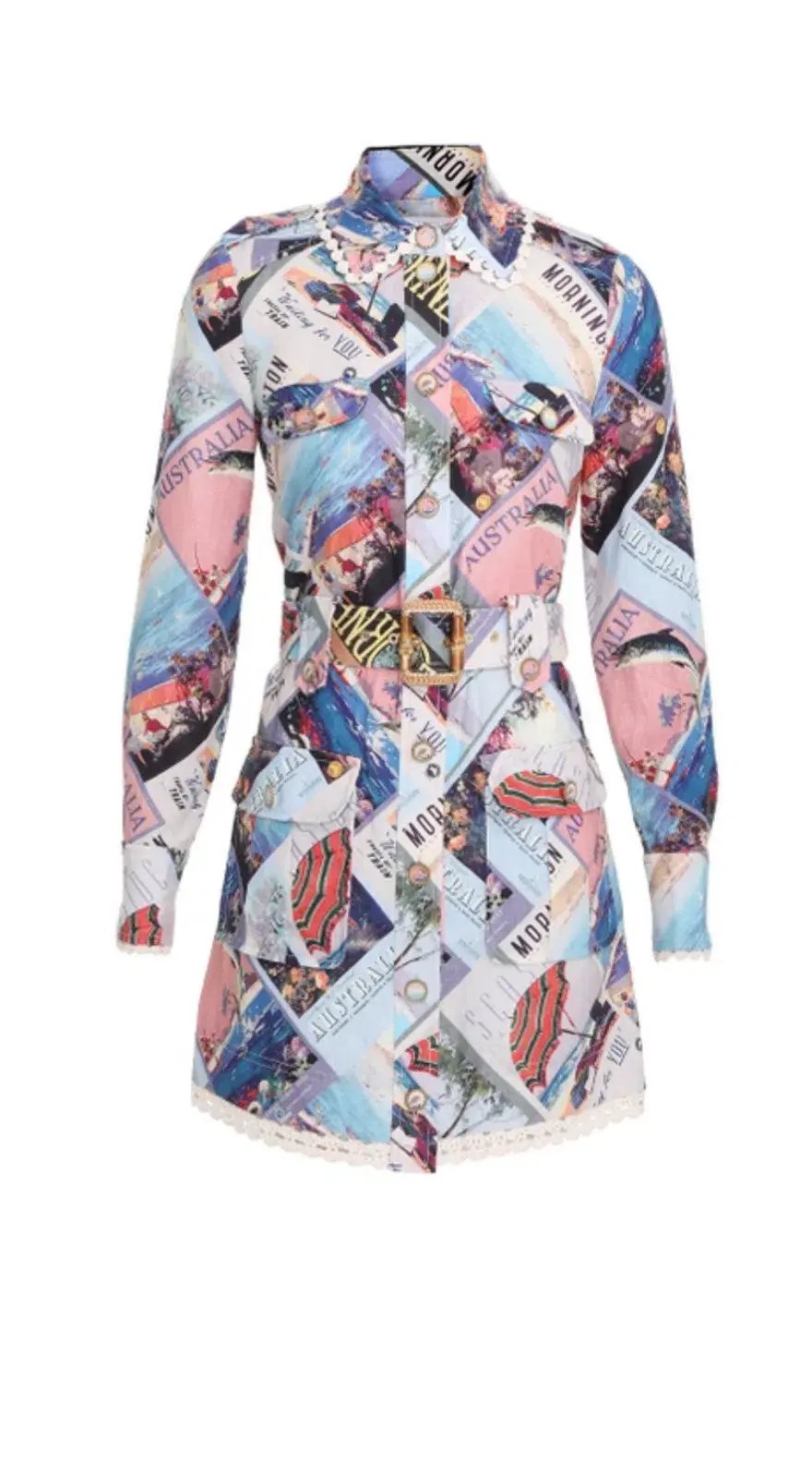 Zimmermann Postcard Shirt Mini Dress Small Poster Print Size 0P/Au 6 photo 3