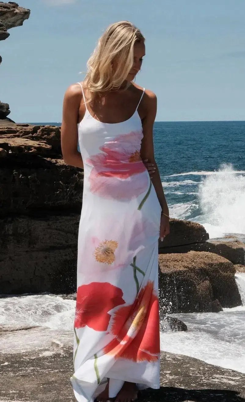 With Harper Lu Low Back Maxi Dress in Citrus Poppy Size XS / AU 6 photo 2