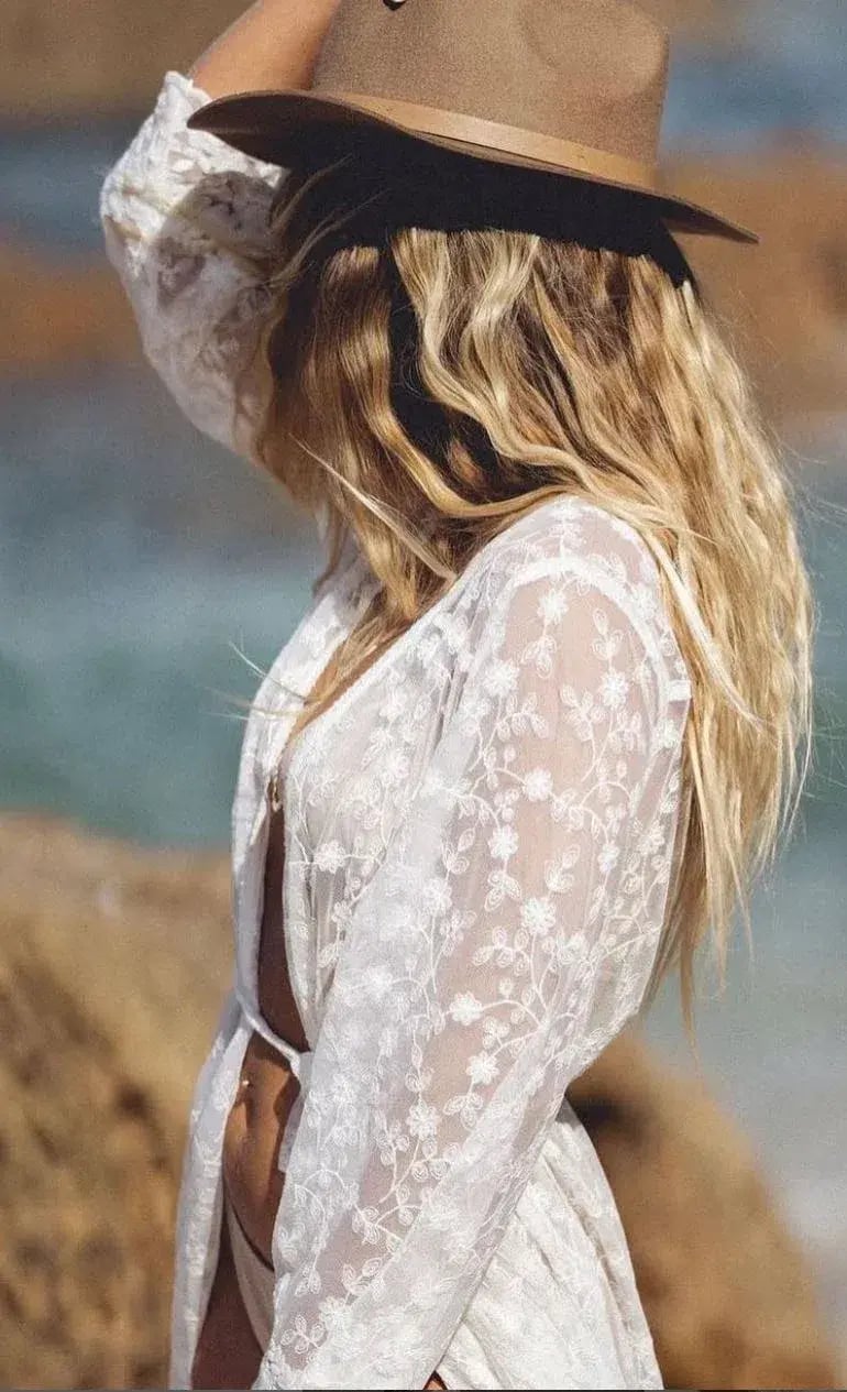 Coven & Co Boho Island Breeze Robe White Lace One Size photo 4