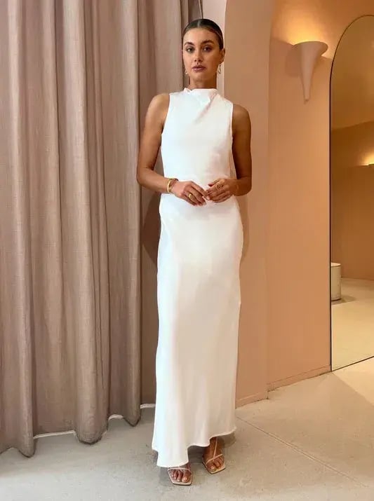 Third Form Satin Bias Cowl Back Maxi Dress White Size 8 photo 4