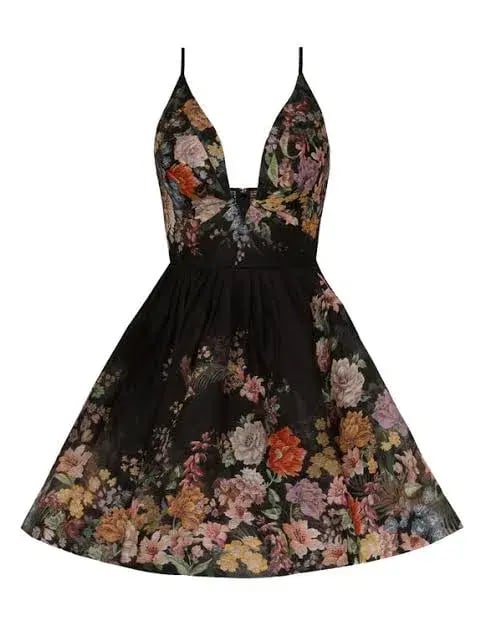 Zimmermann Pavilion V Neck Mini Dress in Black Multi Floral Size 3 / AU 14 photo 5