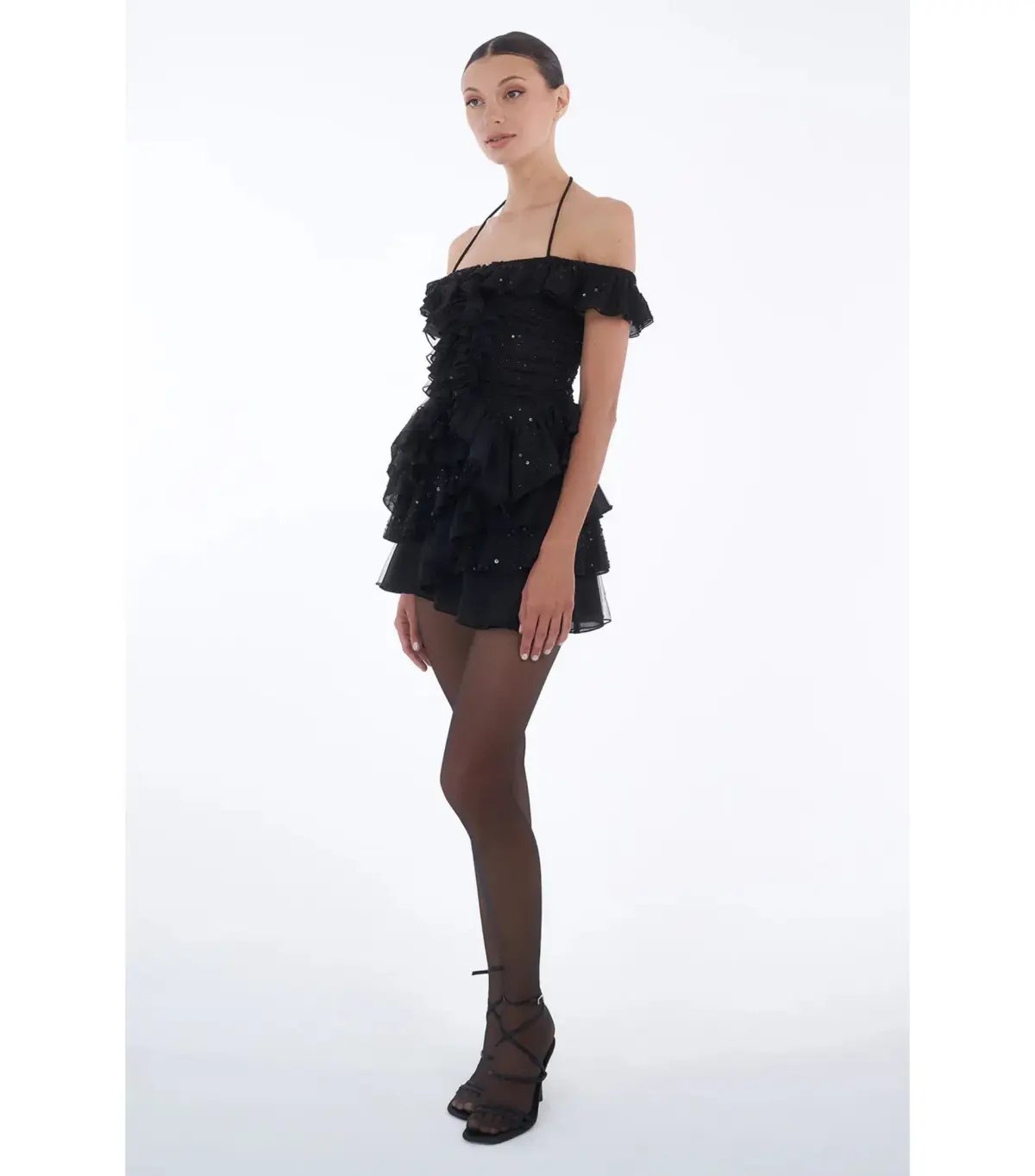 Dyspnea Froncè Ruched Top and Pètale Ruffle Mini Skirt Set Black Size L / AU 12 photo 2