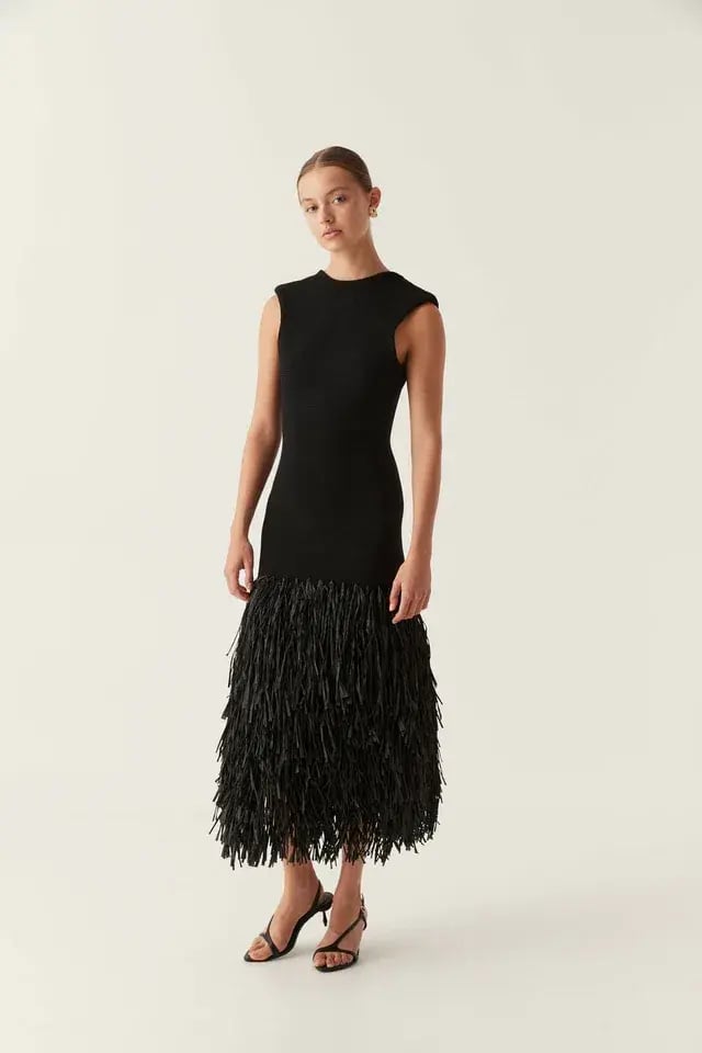 Aje RUSHES RAFFIA KNIT MIDI DRESS BLACK size 6 photo 5