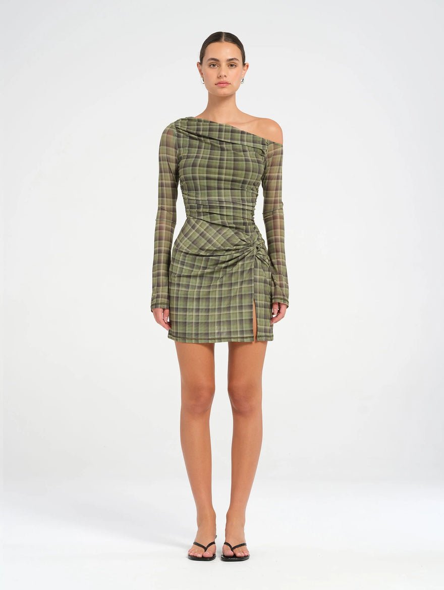 Benni Elijah Mini Dress -  Olive Check photo 2