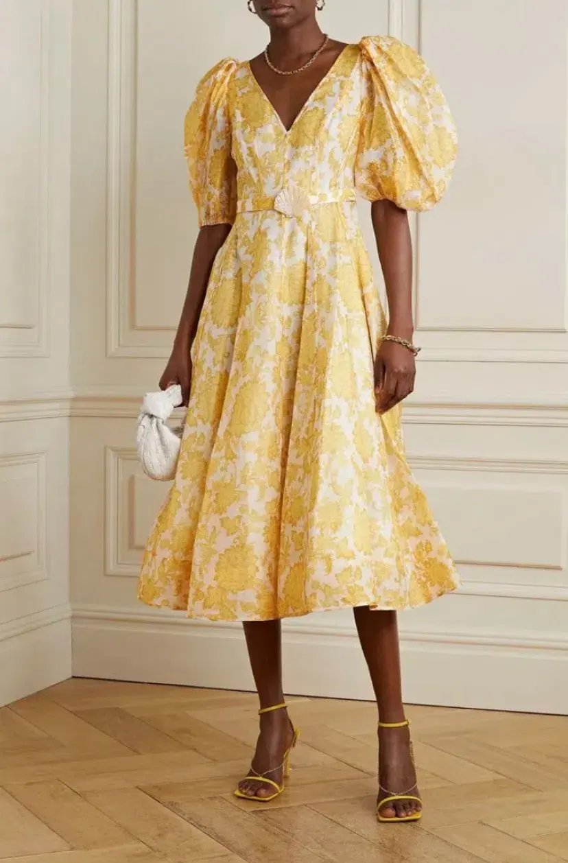 Zimmermann Postcard Puff Sleeve Midi Dress in Yellow AU14 (22:12) photo 2