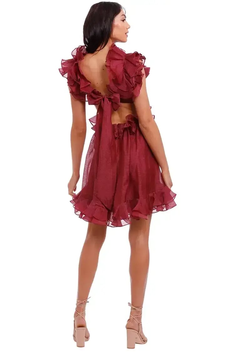 Zimmermann Ladybeetle Ruffle Mini Burgundy Size 10 AU photo 3