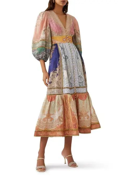 Zimmermann Anneke Lantern Midi Dress Spliced Size 0 / AU 8 photo 2