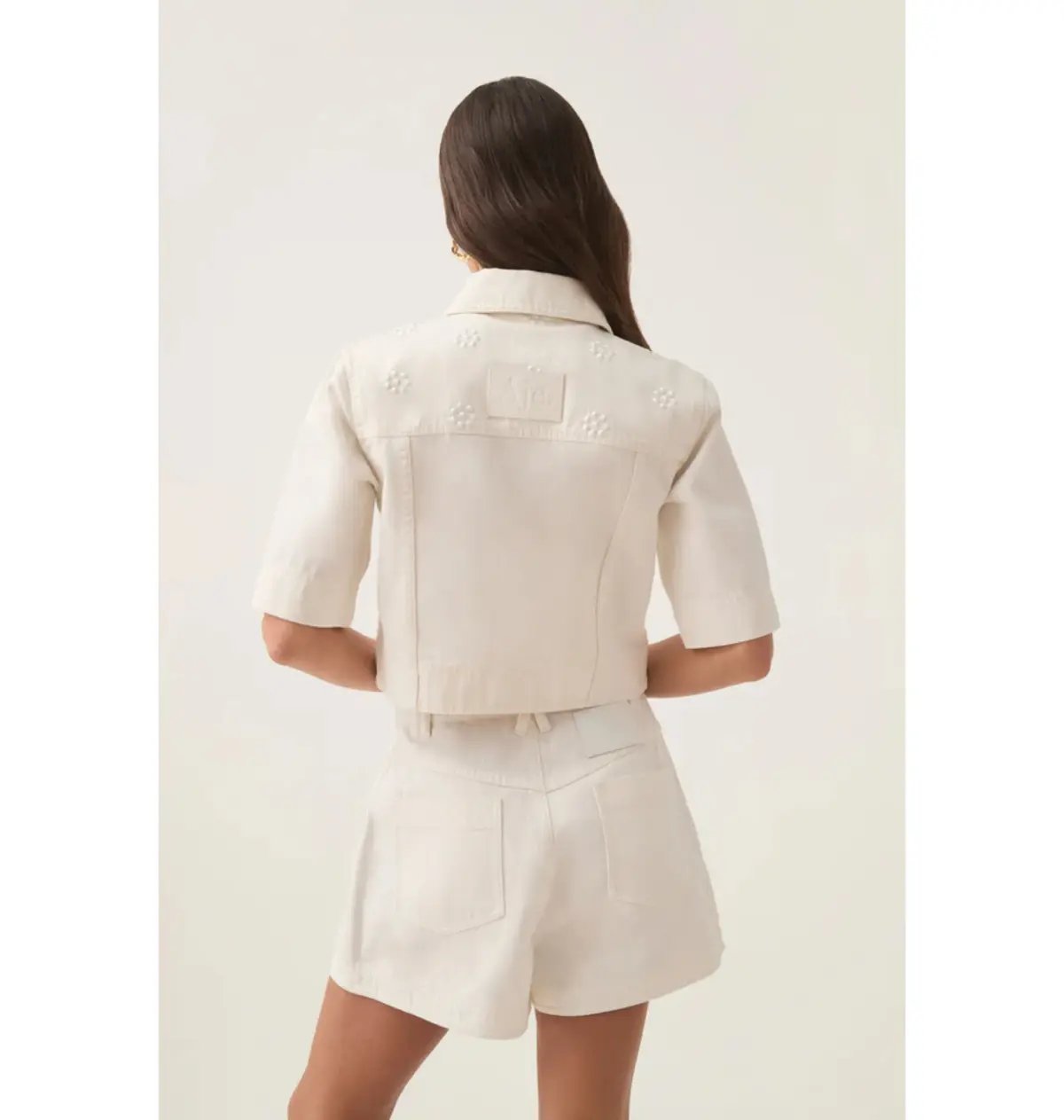 Aje Ren Denim Crop Shirt and Ren Belmond Denim Short Set in White Size AU 8 photo 5