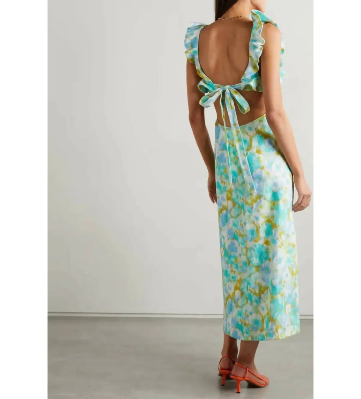 Zimmermann High Tide Linen Midi Dress with Open Back Floral Size 0/Au 8 photo 2