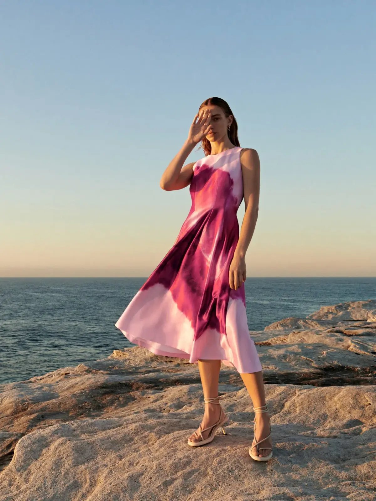 Veronika Maine Marbled Satin Midi Dress Fuchsia Size 6 photo 4