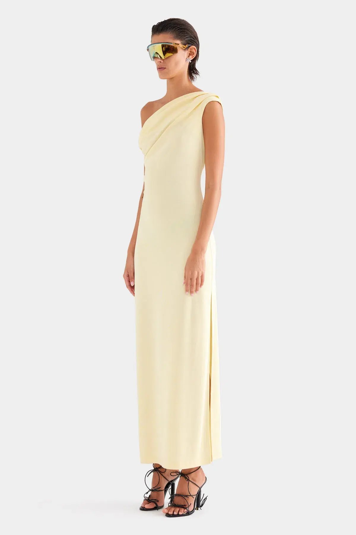 Venroy Asymmetric Draped Jersey Dress Butter Size AU 10 photo 3