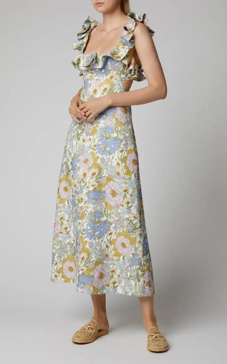Zimmermann Super Eight Frilled Midi Dress Blue Meadow Floral Size 6 photo 2