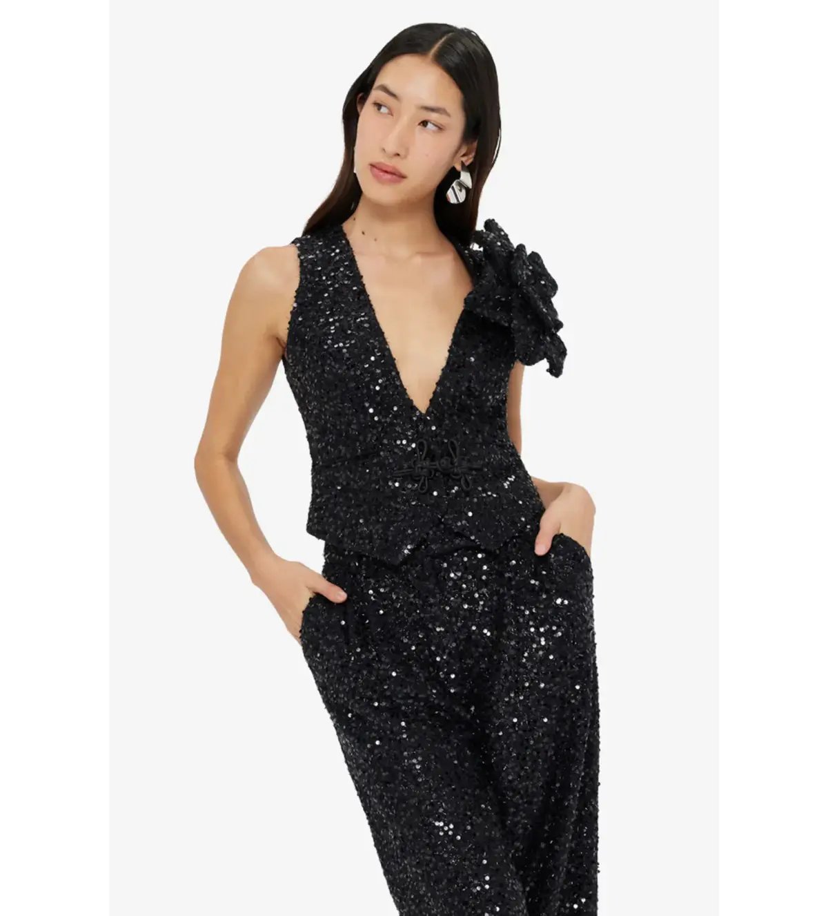 Leo Lin Anna-May Onyx Sequin Pants & Vest Set Onyx Size 10 photo 3