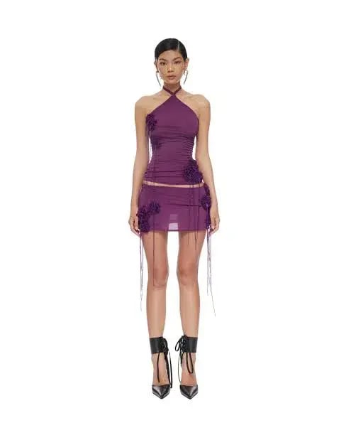 Violet Halterneck Top and Aster Mini Skirt Set in Purple Size AU 6 photo 2