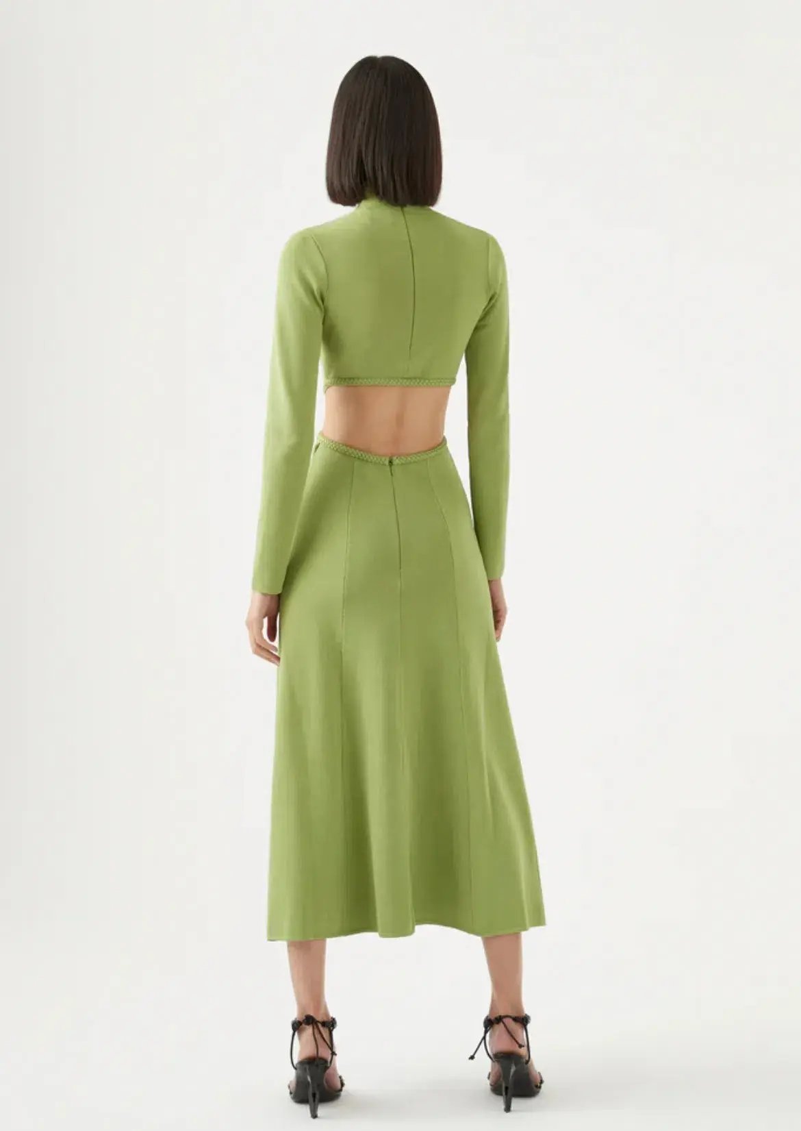 Aje Amelie Braided Cut Out Knit Dress in Olive Green Size M/Au 12 photo 4