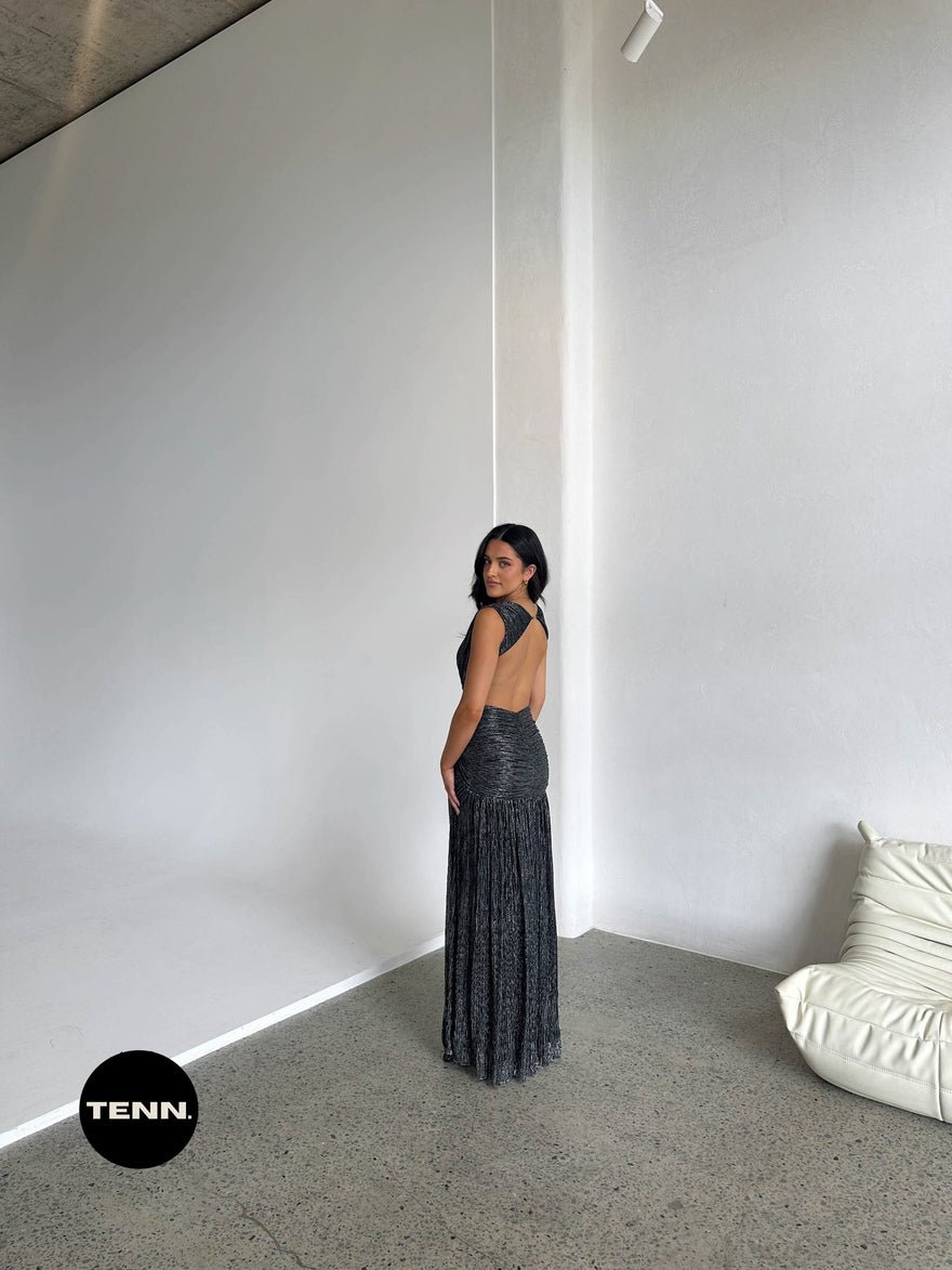 Patbo Lurex Cut Out Gown - Black Shimmer photo 3