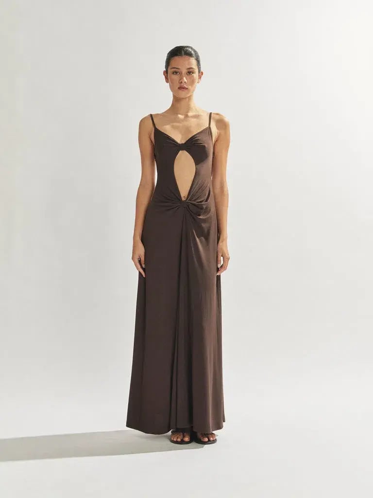 One Mile the Label Sammy Maxi Dress in Cocoa Brown Size M photo 6