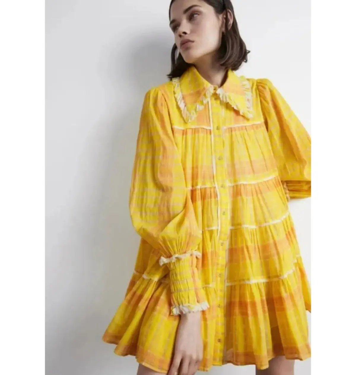 Aje Wilderness Smock Dress Yellow Check Size AU 6 photo 2