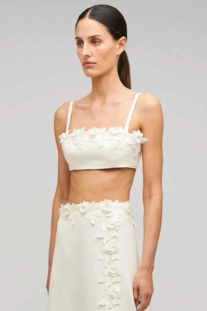 Oroton Rosebud Lace Bralet and Midi Skirt Set Soft Cream Size 8 photo 5