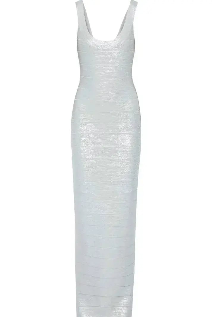Herve Leger Silver Round Neck Gown Maxi Size AU 12 photo 4