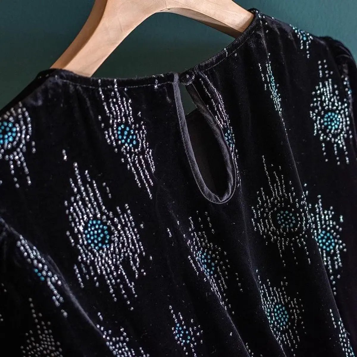 RIXO Lucile Velvet Droplet Glitter Midi Dress Black Size 6 photo 4