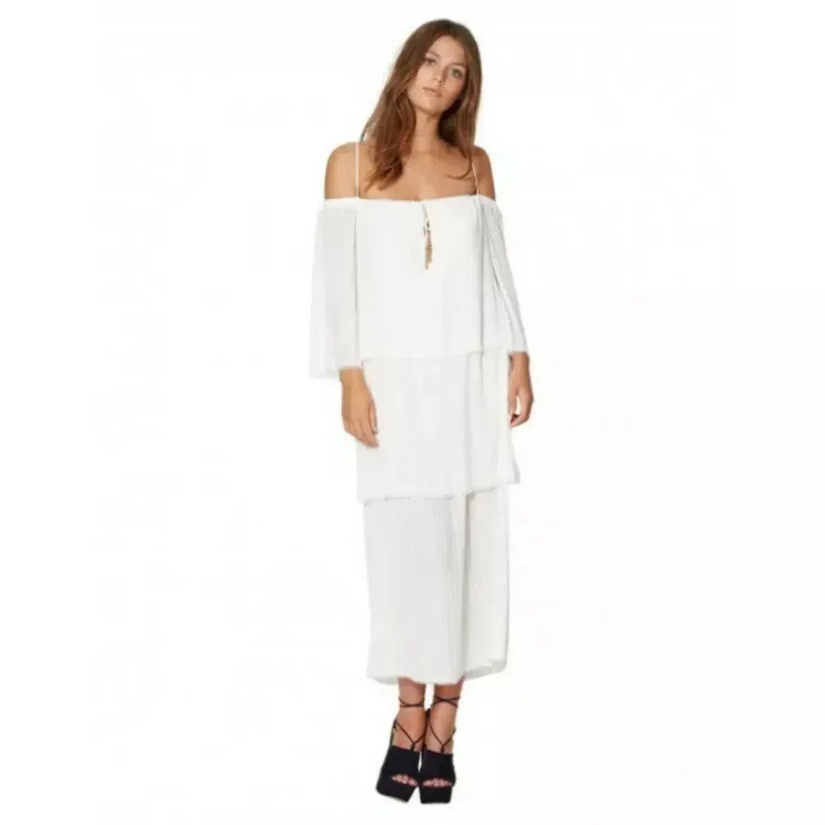 Bec & Bridge Windswept Tiered Maxi Dress Ivory Size 12 photo 2