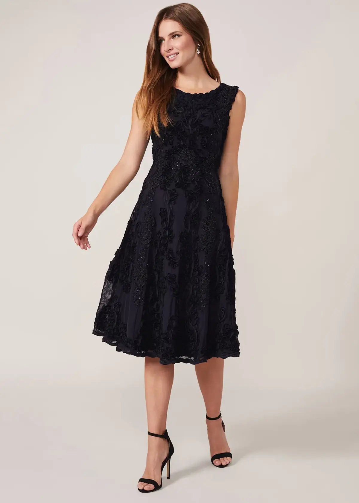 Phase Eight Penelope Tapework Lace Flared Dress Black Size 14 photo 2