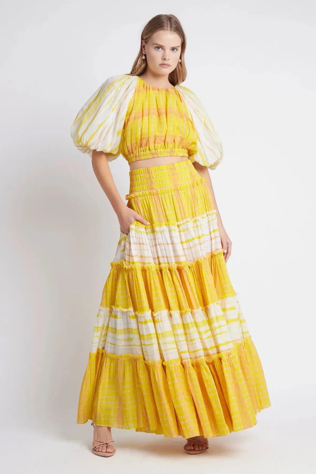 Aje Wilderness Cropped Top and Maxi Skirt Yellow Size AU 4 photo 2