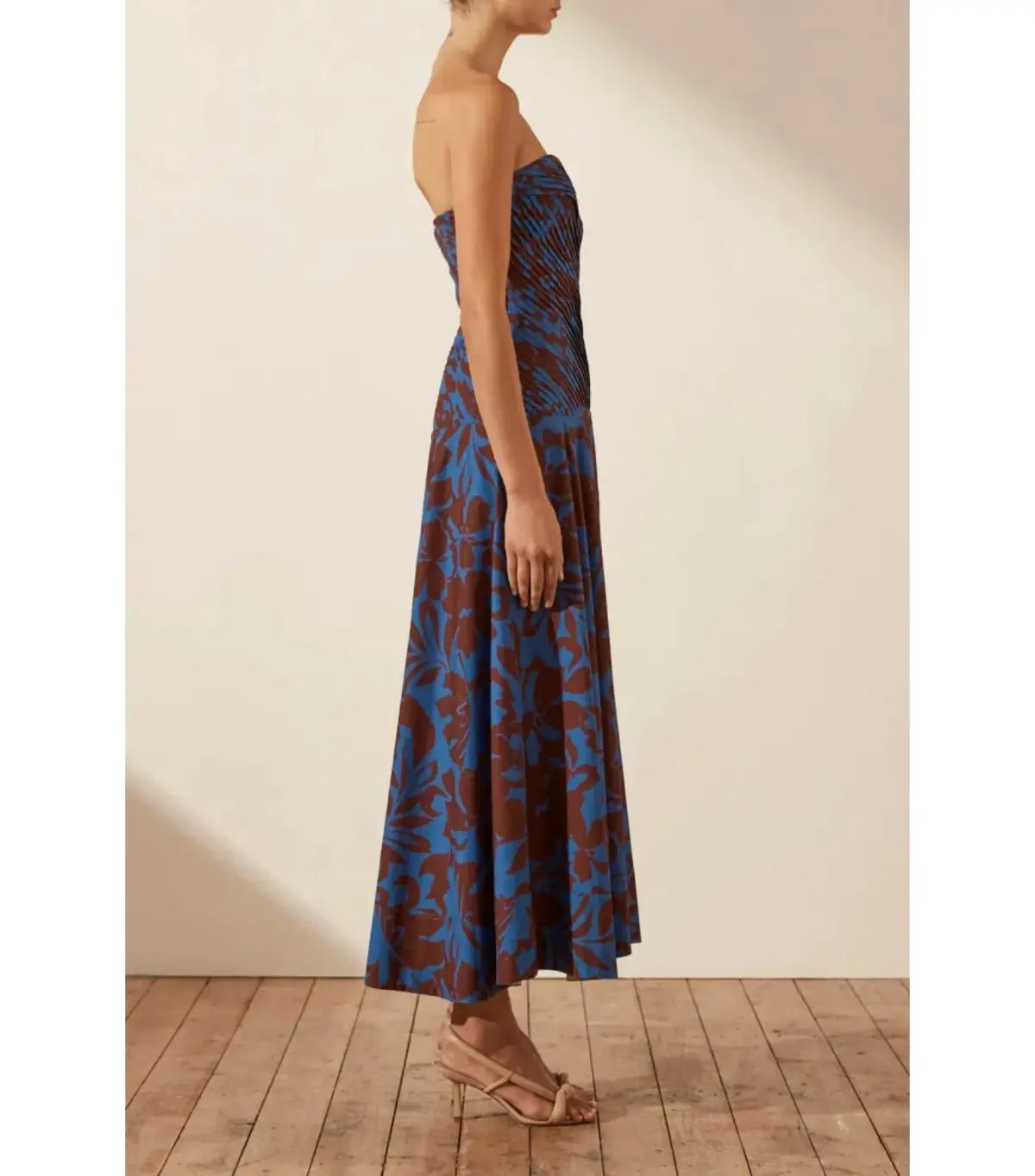 Shona Joy Cartia Strapless Pleated Midi Dress Print Size AU 8 photo 4