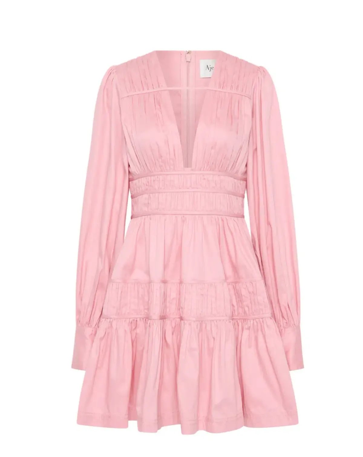 Aje Fallingwater Ruched Mini Dress in Chalk Pink Size AU 16 photo 3