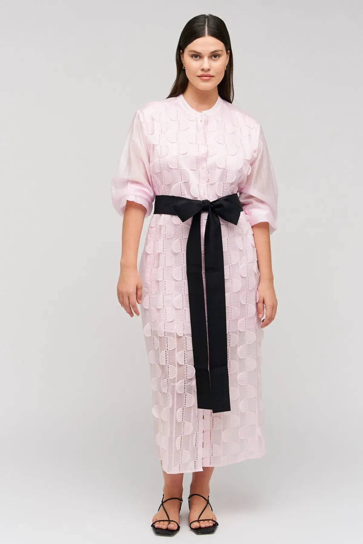 Oroton Scallop Lace Shirt Midi Long Sleeve Dress Pink Rose Size AU 16 photo 7