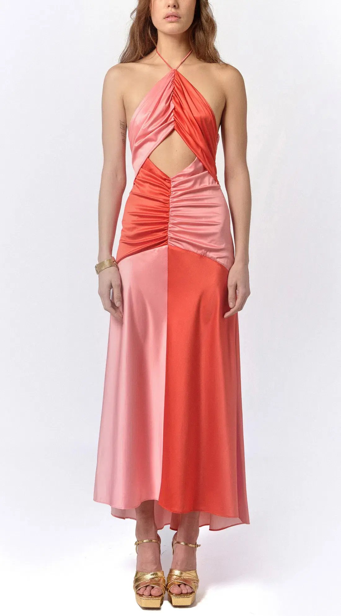 De La Vali Freya Halter Maxi Dress Pink/Red Size 8 photo 5