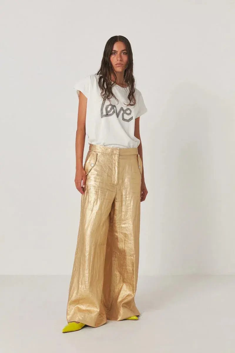 Rabens Saloner Jacqline Midas Jacket and Inja Midas Wide Leg Pant Set in Gold Size 10 photo 3