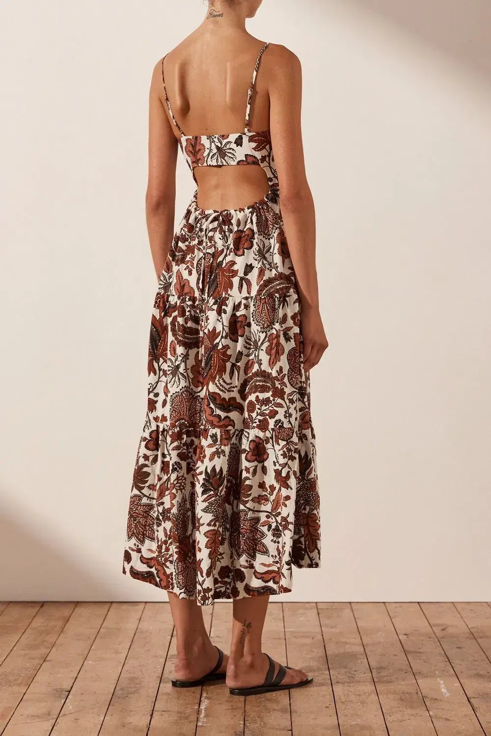 Shona Joy Catalina Lace Up Backless Midi Dress Print Size 8 photo 3