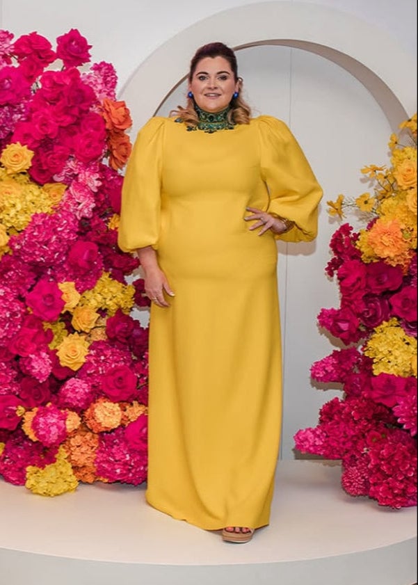 Andrew Gn Crystal Embellished Crepe Gown, Yellow photo 2