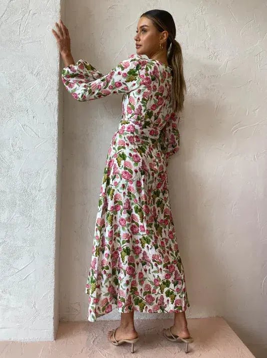 Palm Noosa Melrose Linen Long Sleeve Dress Pink Blooms Print Size 14 photo 4