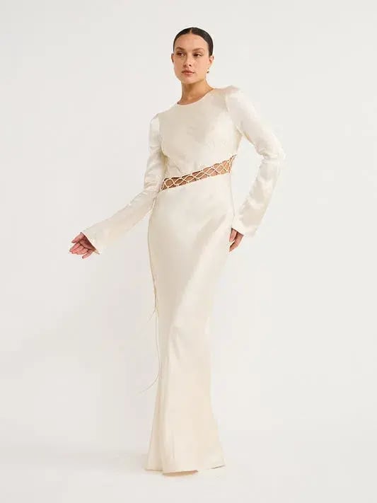 Shona Joy Arienzo Asymmetrical Lace Up Maxi Dress In Cream Size 6 photo 5