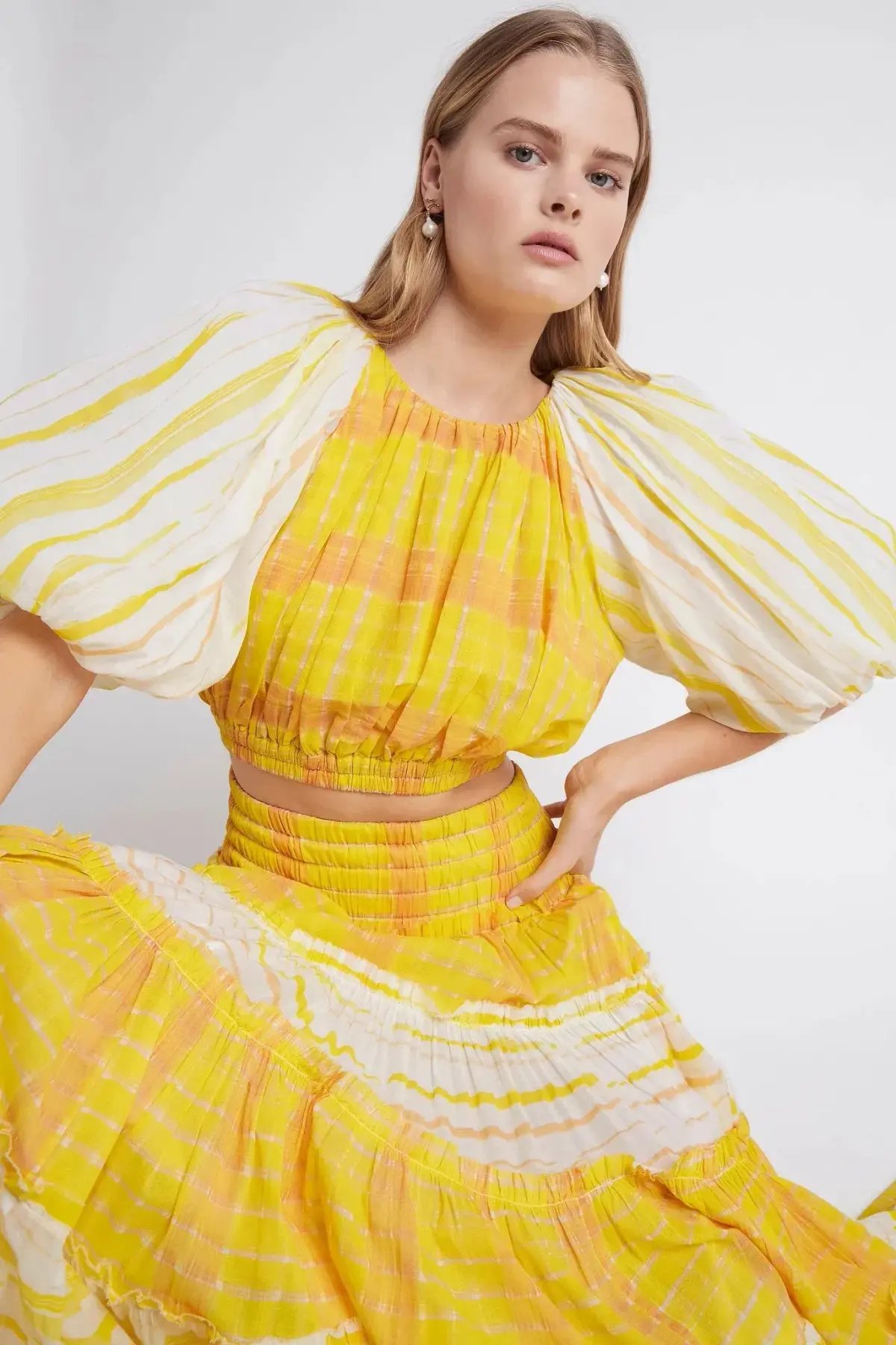 Aje Wilderness Cropped Top and Maxi Skirt Yellow Size AU 4 photo 3