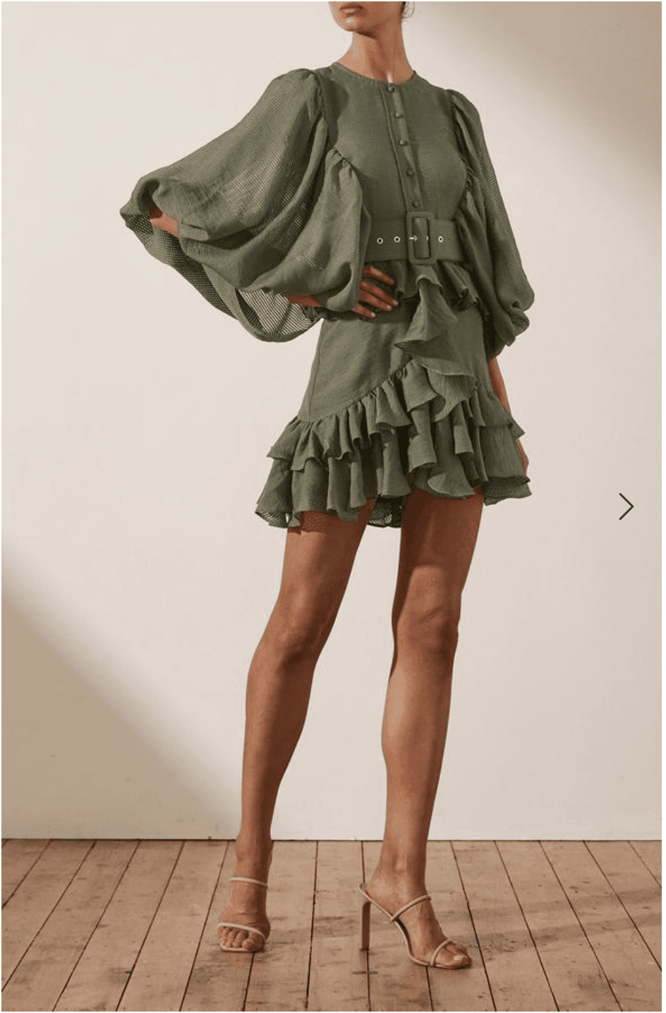 Shona Joy Charlotte Plunged Draped Mini Dress Khaki Size 8 photo 2