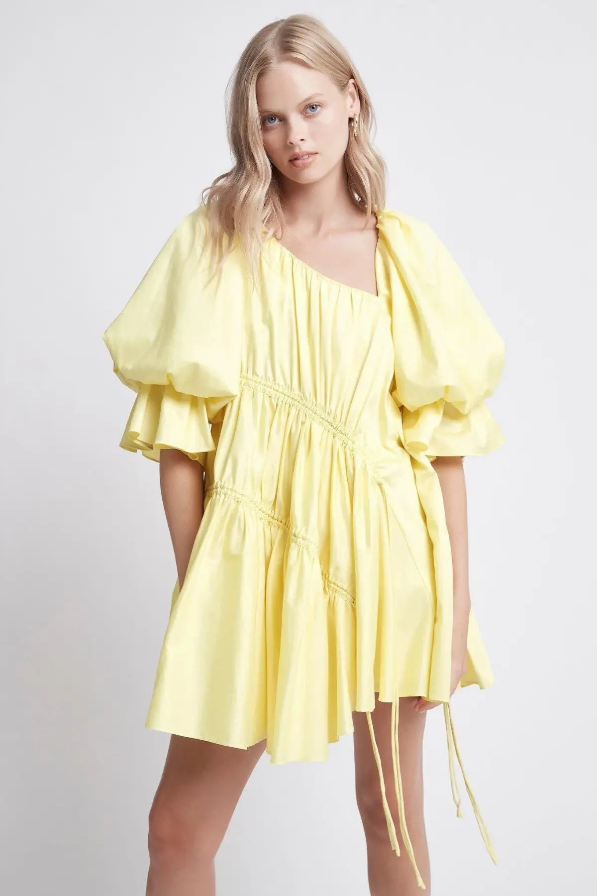 Aje Hushed Asymmetric Mini Dress Yellow Size 6 photo 3