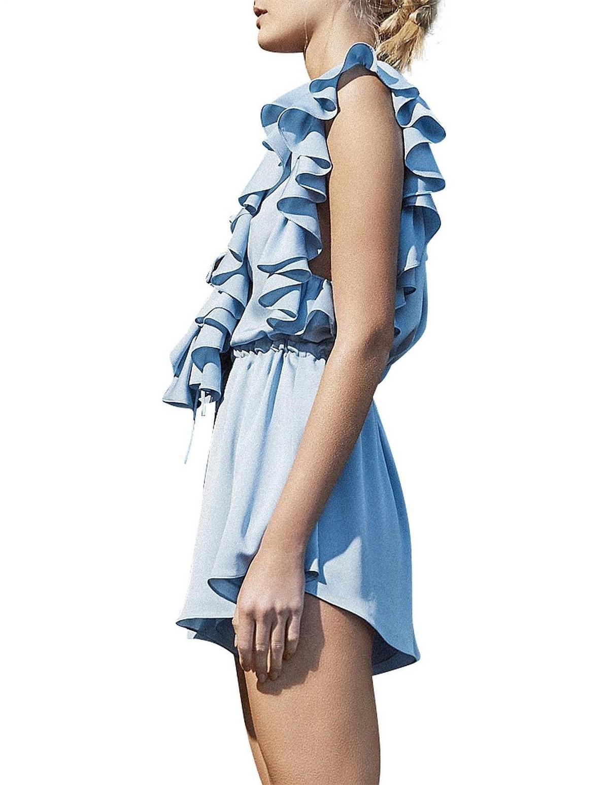 Shona Joy Ruffle Lace Up Playsuit Blue Size 6 photo 2