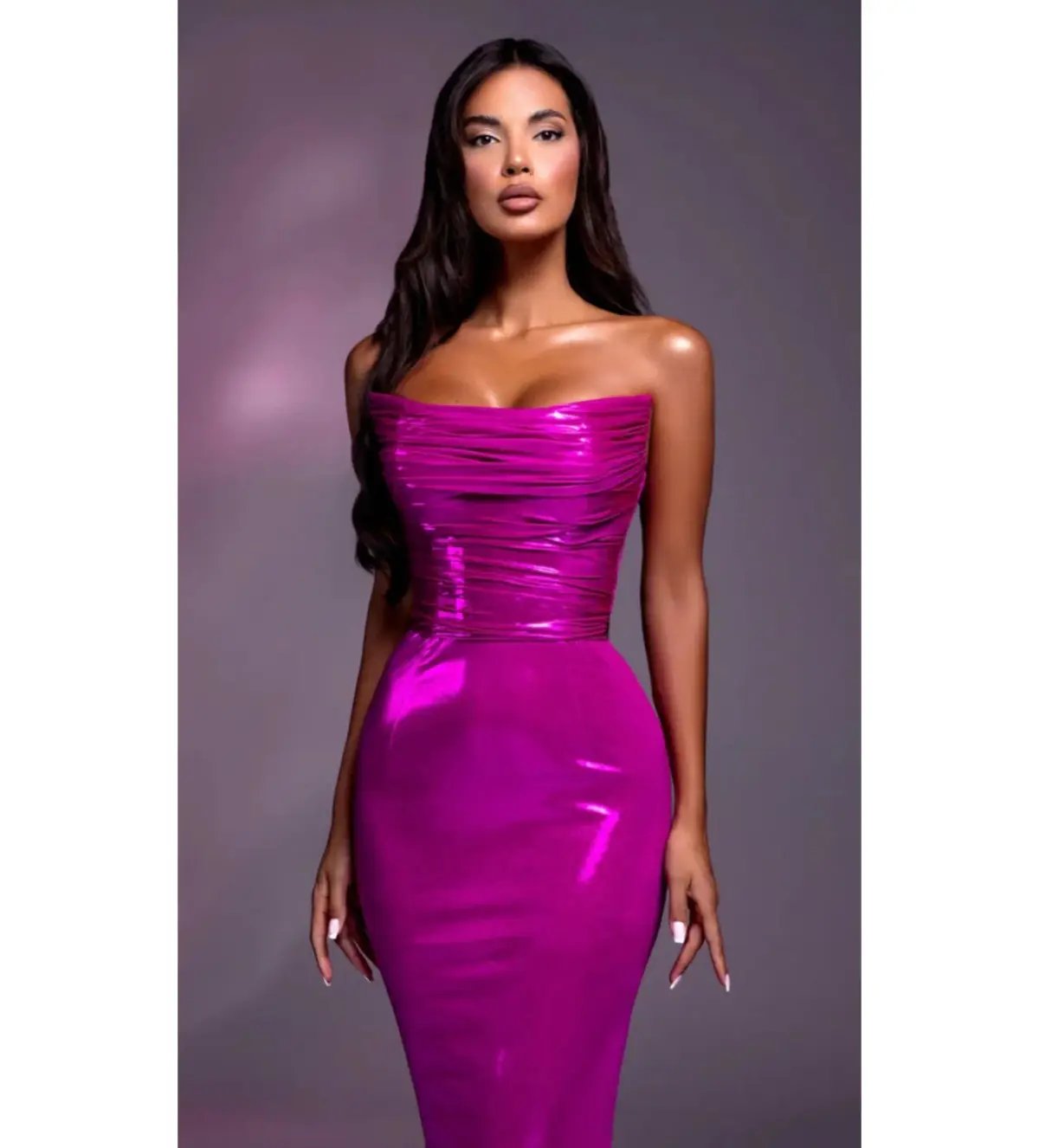 Diba Celina Ela Strapless With Ruched Bodice Maxi Dress Fuschia Size 6 photo 2