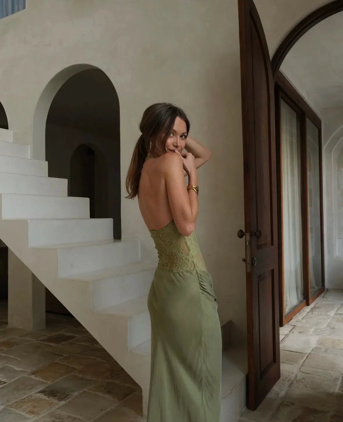 Benni Miko Maxi Dress Pear Green Size 10 photo 4
