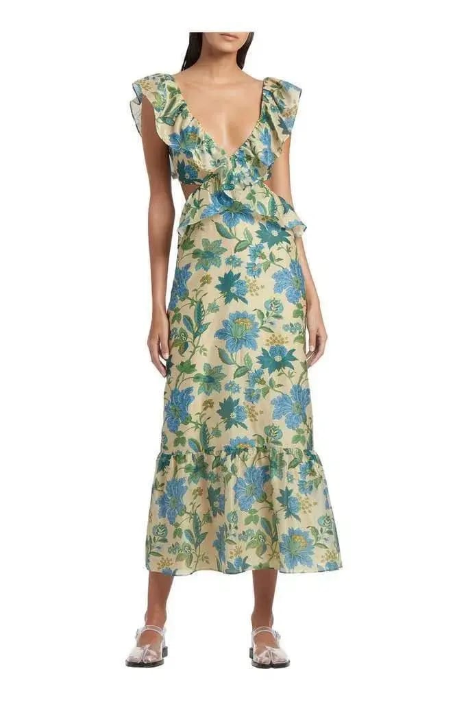 Sir The Label Celia Frill Midi Dress Print Size 6 photo 3