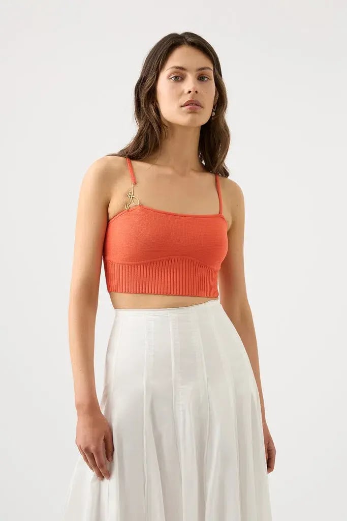 Aje Lucia Knit Bustier Top Coral Orange Size M/10 photo 2